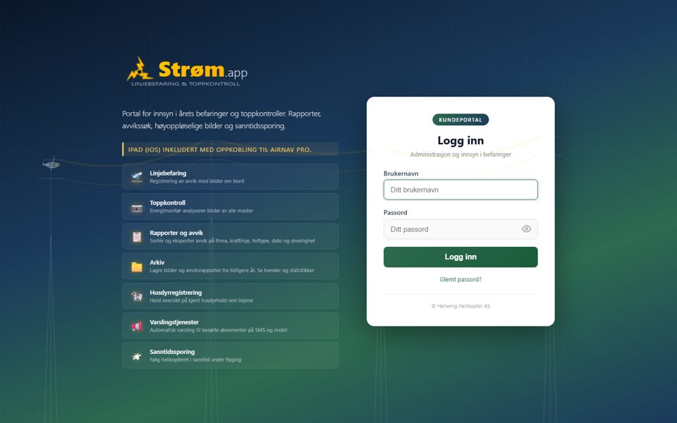 strøm.app – portal for helicopter-based power line inspection and pole inspection